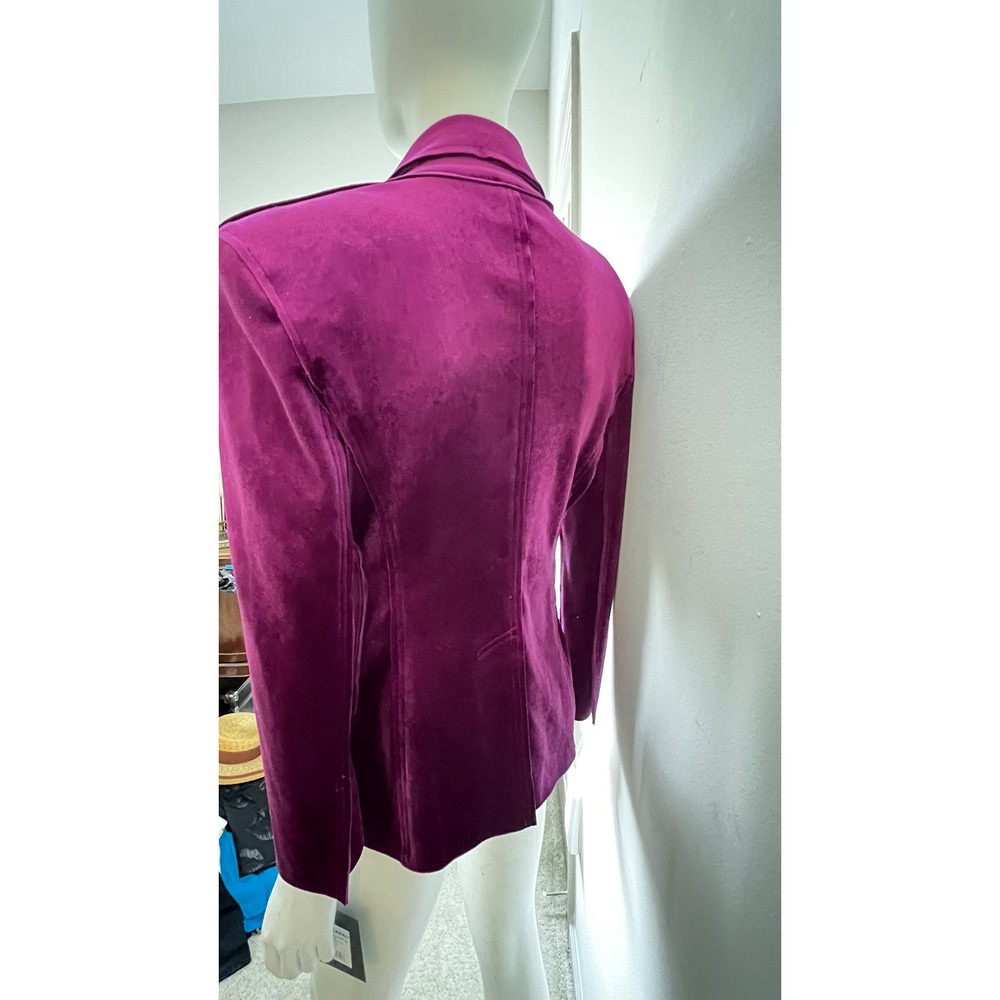 Norma Kamali Raspberry Velvet Blazer XS 34 90s Glam Power Shoulder Party - Picture 5 of 7